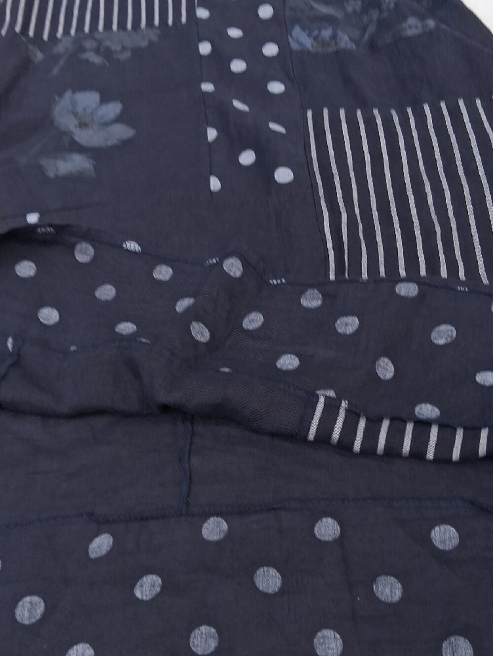 Casual Polka Dot & Stripe Patchwork Linen Maxi Dress - Black - Picture 12 of 12